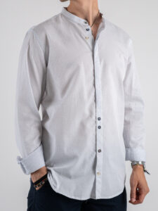BERNA Camicia in cotone microlavorato con collo a coreana 243432 Bianco (4)