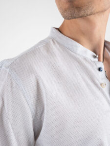 BERNA Camicia in cotone microlavorato con collo a coreana 243432 Bianco (5)