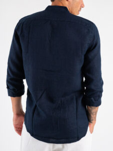 Camicia coreana in lino 211 Blu (1)