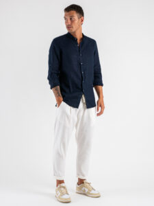 Camicia coreana in lino 211 Blu (2)