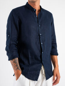 Camicia coreana in lino 211 Blu (3)