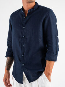 Camicia coreana in lino 211 Blu (4)