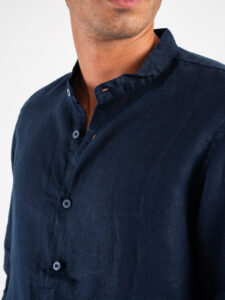 Camicia coreana in lino 211 Blu (5)