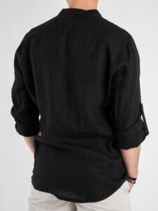 Camicia coreana in lino 211 Nero (1)