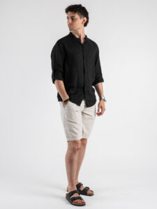 Camicia coreana in lino 211 Nero (2)