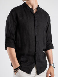 Camicia coreana in lino 211 Nero (3)