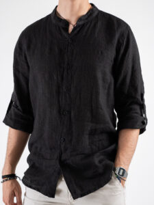 Camicia coreana in lino 211 Nero (4)