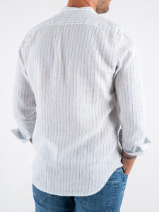 Camicia coreana in misto lino a righe bicolore KEY WEST AzzurraBlu (1)