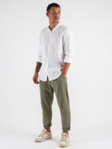 Camicia in puro lino con colletto alla coreana Z901 Bianco (1)
