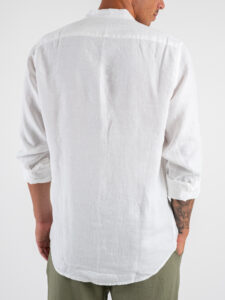 Camicia in puro lino con colletto alla coreana Z901 Bianco (2)