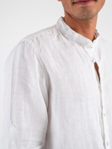 Camicia in puro lino con colletto alla coreana Z901 Bianco (5)