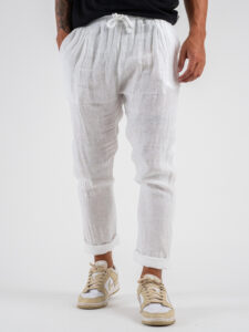 ESTASI Pantalaccio slim fit in lino con coulisse in vita COCORICO’ Bianco (1) –