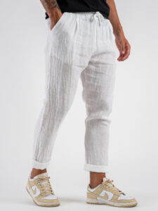 ESTASI Pantalaccio slim fit in lino con coulisse in vita COCORICO’ Bianco (3)