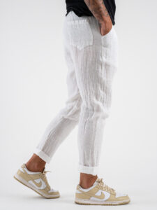 ESTASI Pantalaccio slim fit in lino con coulisse in vita COCORICO’ Bianco (4)