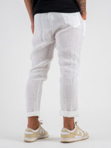 ESTASI Pantalaccio slim fit in lino con coulisse in vita COCORICO’ Bianco (5)