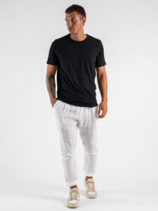 ESTASI Pantalaccio slim fit in lino con coulisse in vita COCORICO’ Bianco (6)