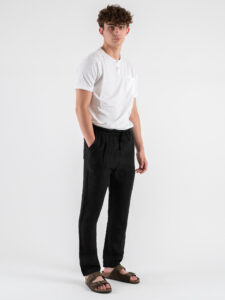 ESTASI Pantalaccio slim fit in lino con coulisse in vita COCORICò Nero (2)
