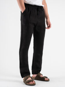 ESTASI Pantalaccio slim fit in lino con coulisse in vita COCORICò Nero (3)