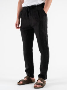 ESTASI Pantalaccio slim fit in lino con coulisse in vita COCORICò Nero (4)