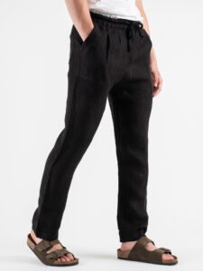 ESTASI Pantalaccio slim fit in lino con coulisse in vita COCORICò Nero (5)