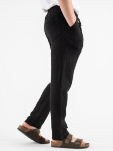 ESTASI Pantalaccio slim fit in lino con coulisse in vita COCORICò Nero (6)