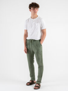 ESTASI Pantalaccio slim fit in lino con coulisse in vita COCORICò Verde (2)