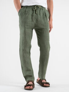 ESTASI Pantalaccio slim fit in lino con coulisse in vita COCORICò Verde (3)