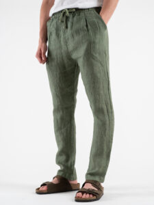 ESTASI Pantalaccio slim fit in lino con coulisse in vita COCORICò Verde (4)