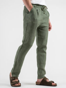 ESTASI Pantalaccio slim fit in lino con coulisse in vita COCORICò Verde (5)