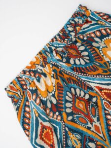 ESTASI Pantalone misto linoviscosa in fantasia etnica ZANZIBAR Turchese (1)