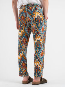ESTASI Pantalone misto linoviscosa in fantasia etnica ZANZIBAR Turchese (7)