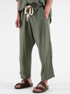 TOKYO Coordinato in misto lino con camicia MM + Pantalaccio morbido JAPAN Militare (1)