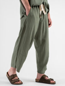 TOKYO Coordinato in misto lino con camicia MM + Pantalaccio morbido JAPAN Militare (2)