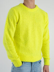 BERNA Maglione girocollo bouclè misto lana 233050 Giallo fluo (1)