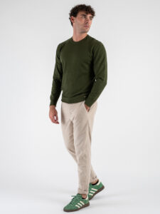 BERNA Pantalone chinos in velluto microlavorato 246101 Panna (1)