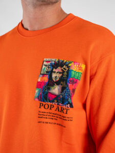 IMPERIAL Felpa tg. unica garzata girocollo con tasca e stampa posteriore pop art F6410158IM Arancio (4)
