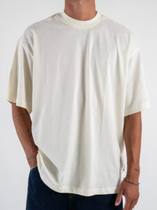 OVER-D T-shirt basica in cotone oversize con taglio boxing OE1F2W4T04 Panna (3)