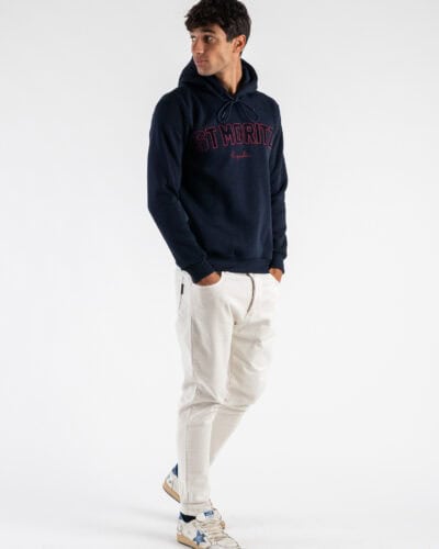 SUPERCULTURE Felpa con cappuccio felpata con ricamo in tessuto ciniglia A935 ST. MORITZ Blu Prezzo 74 90 Estasi Fashion