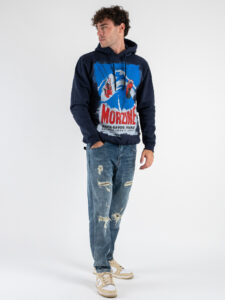 SUPERCULTURE Felpa con cappuccio felpata con stampa MORZINE A963 Blu (1)