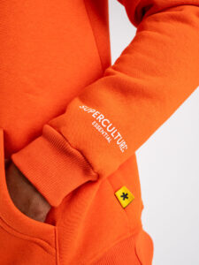 SUPERCULTURE Felpa con cappuccio felpata t.unita con logo sul polso JOY-Z Arancio (2)
