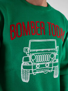 SUPERCULTURE Felpa girocollo felpata con ricamo catenella A945 BOMBER TODAY Verde3