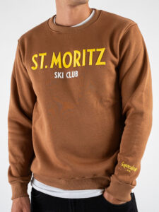 SUPERCULTURE Felpa girocollo felpata con ricamo catenella A951 ST.MORITZ Cammello2