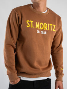 SUPERCULTURE Felpa girocollo felpata con ricamo catenella A951 ST.MORITZ Cammello5