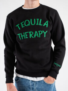 SUPERCULTURE Felpa girocollo felpata con ricamo catenella A955 TEQUILA THERAPY Nera (3)