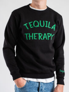 SUPERCULTURE Felpa girocollo felpata con ricamo catenella A955 TEQUILA THERAPY Nera (6)