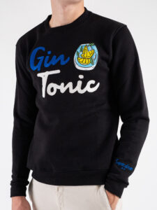 SUPERCULTURE Felpa girocollo felpata con ricamo e stampa A905 GIN TONIC+COCKTAIL Nera (3)