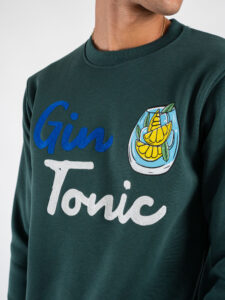 SUPERCULTURE Felpa girocollo felpata con ricamo e stampa A905 GIN TONIC+COCKTAIL Verde Bosco (6)