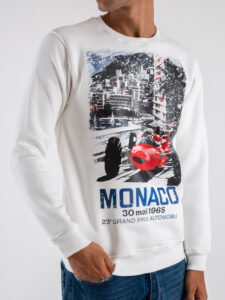 SUPERCULTURE Felpa girocollo felpata con stampa MONACO A965 Bianca (5)