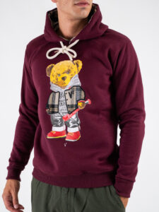 V2 Felpa con cappuccio felpata stampa baseball TEDDY4 Bordeaux1