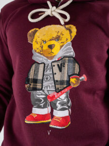 V2 Felpa con cappuccio felpata stampa baseball TEDDY4 Bordeaux3